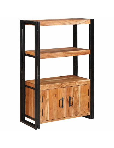 Libreria con Porte Marrone Legno massello di acacia e metallo