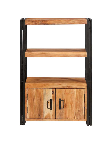 Libreria con Porte Marrone Legno massello di acacia e metallo