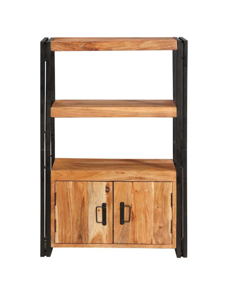 Libreria con Porte Marrone Legno massello di acacia e metallo
