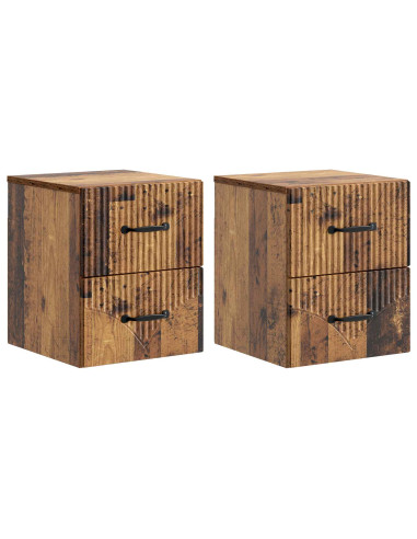 Mobiletto da notte a muro 2 pcs Legno antico 34,5 x 33 x 40 cm