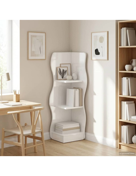 Mensola angolare con lo scaffale Bianco Lucido 34 x 33 x 102 cm