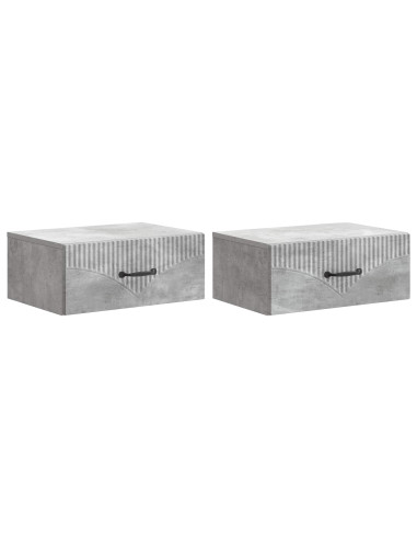 Mobiletto da notte a muro con cassetto 2 pcs Grigio Cemento