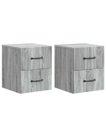 Mobiletto da notte a muro 2 pcs Grigio Sonoma 34,5 x 33 x 40 cm