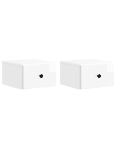 Mobiletto da notte a muro 2 pcs Bianco Lucido 34,5 x 33 x 20 cm
