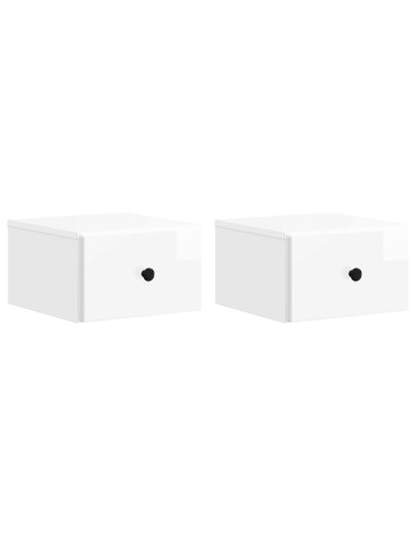 Mobiletto da notte a muro 2 pcs Bianco Lucido 34,5 x 33 x 20 cm