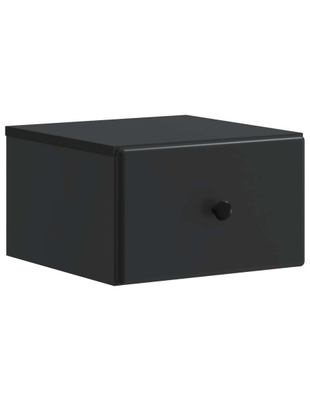 Mobiletto da notte a muro con cassetto Nero 34,5 x 33 x 20 cm