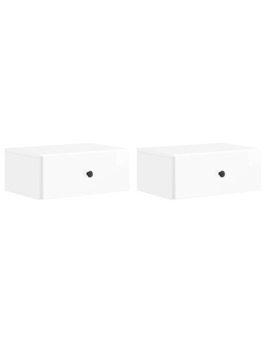 Mobiletto da notte a muro 2 pcs Bianco Lucido 49 x 34,5 x 20 cm