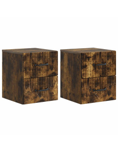 Mobiletto da notte a muro 2 pcs Rovere Fumo 34,5 x 33 x 40 cm