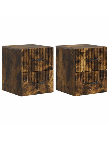 Mobiletto da notte a muro 2 pcs Rovere Fumo 34,5 x 33 x 40 cm
