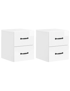 Mobiletto da notte a muro 2 pcs Bianco Lucido 34,5 x 33 x 40 cm