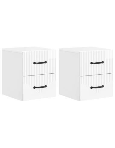 Mobiletto da notte a muro 2 pcs Bianco Lucido 34,5 x 33 x 40 cm