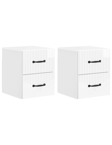 Mobiletto da notte a muro 2 pcs Bianco Lucido 34,5 x 33 x 40 cm