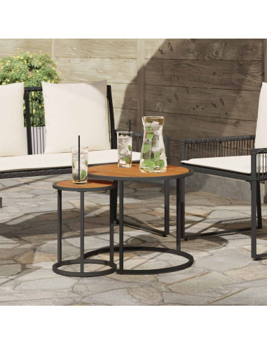 Set di Tavolini da Caffè 2 pcs Legno di Acacia Massello
