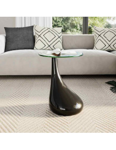 Tavolino da Caffè con Ripiano Rotondo in Vetro Nero Lucido 2