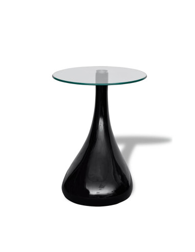 Tavolino da Caffè con Ripiano Rotondo in Vetro Nero Lucido