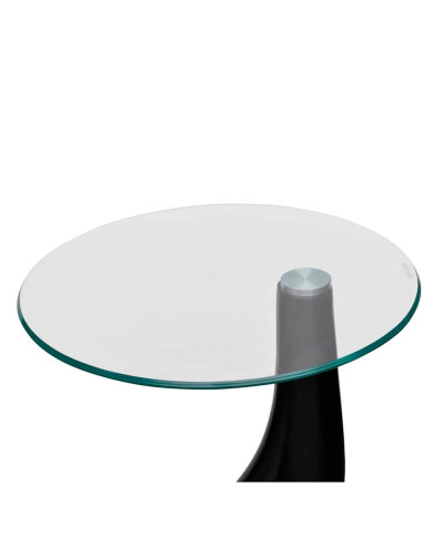 Tavolino da Caffè con Ripiano Rotondo in Vetro Nero Lucido