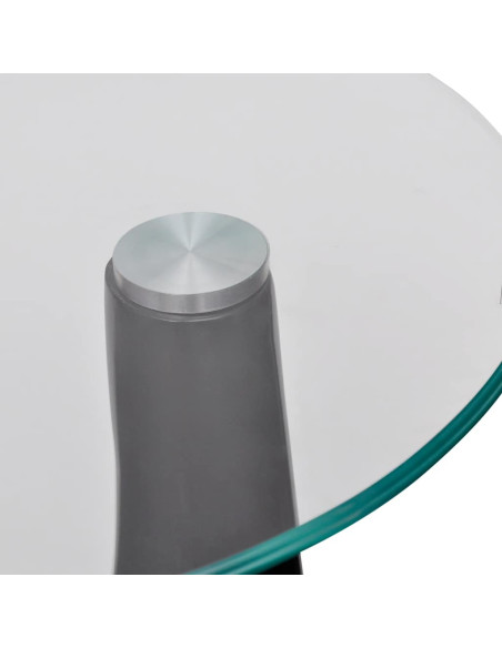 Tavolino da Caffè con Ripiano Rotondo in Vetro Nero Lucido