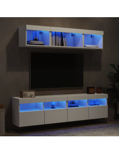 Mobili TV a Muro con LED 5pz Bianchi in Legno Multistrato