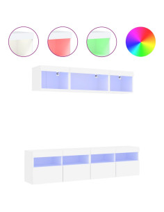 Mobili TV a Muro con LED 5pz Bianchi in Legno Multistrato 2