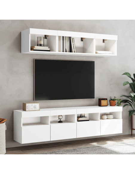 Mobili TV a Muro con LED 5pz Bianchi in Legno Multistrato