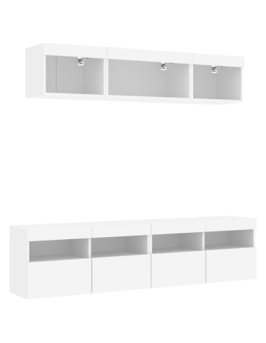 Mobili TV a Muro con LED 5pz Bianchi in Legno Multistrato