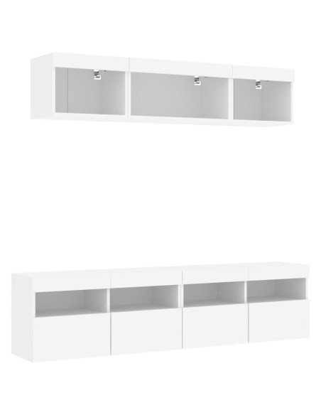 Mobili TV a Muro con LED 5pz Bianchi in Legno Multistrato