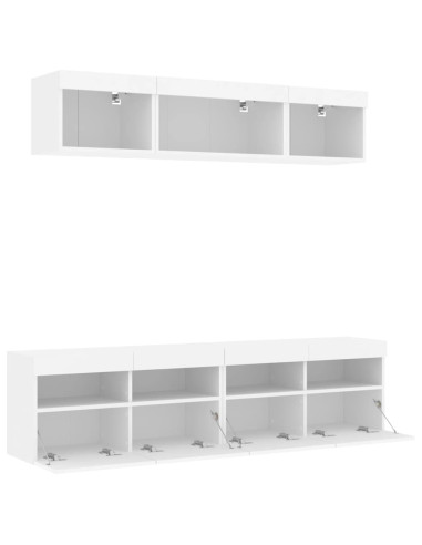 Mobili TV a Muro con LED 5pz Bianchi in Legno Multistrato