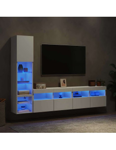 Mobili TV a Muro con LED 4pz Bianchi in Legno Multistrato