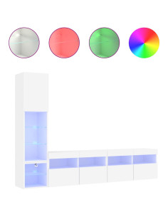 Mobili TV a Muro con LED 4pz Bianchi in Legno Multistrato 2