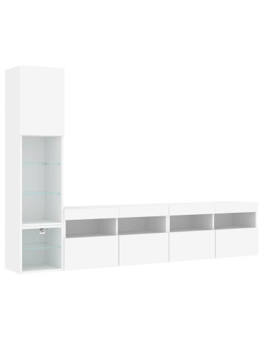Mobili TV a Muro con LED 4pz Bianchi in Legno Multistrato