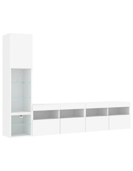 Mobili TV a Muro con LED 4pz Bianchi in Legno Multistrato