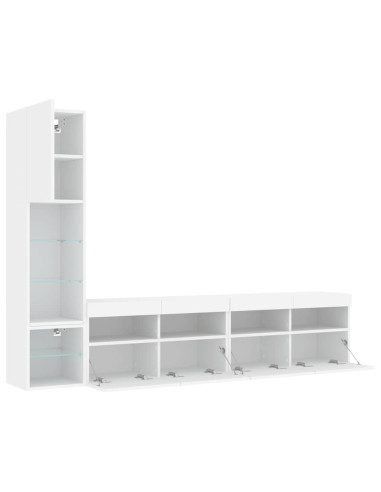 Mobili TV a Muro con LED 4pz Bianchi in Legno Multistrato