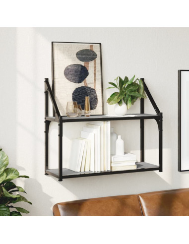 Scaffale Parete 2 Ripiani Grigio Sonoma 60x21x51 cm Multistrato