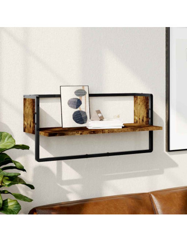 Mensola a Parete con Asta Rovere Fumo 65x25x30 cm