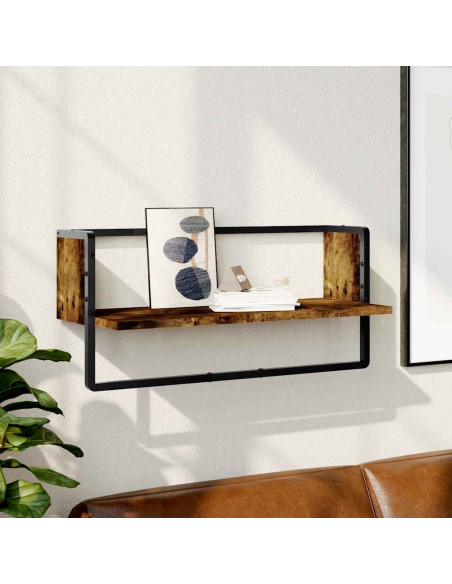 Mensola a Parete con Asta Rovere Fumo 65x25x30 cm