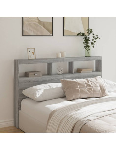 Testiera con Contenitore a LED Grigio Sonoma 160x17x102 cm