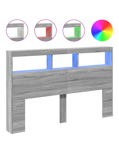 Testiera con Contenitore a LED Grigio Sonoma 160x17x102 cm