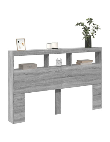 Testiera con Contenitore a LED Grigio Sonoma 160x17x102 cm