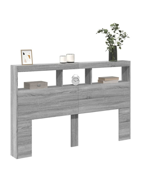 Testiera con Contenitore a LED Grigio Sonoma 160x17x102 cm