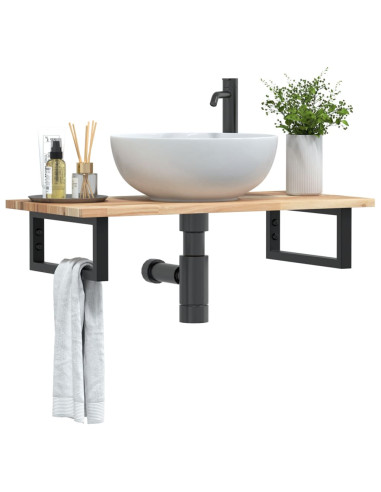 Ripiano a Parete per Lavabo in Acciaio e Massello di Acacia