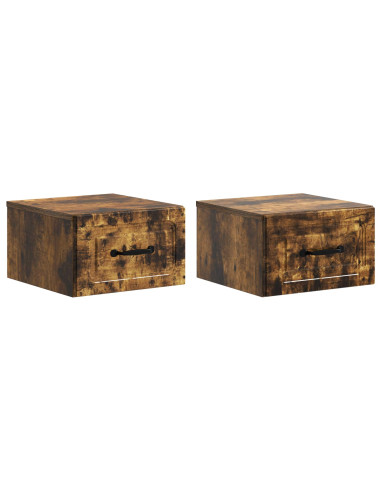 Mobiletto da notte a muro 2 pcs Rovere Fumo 34,5 x 33 x 20 cm