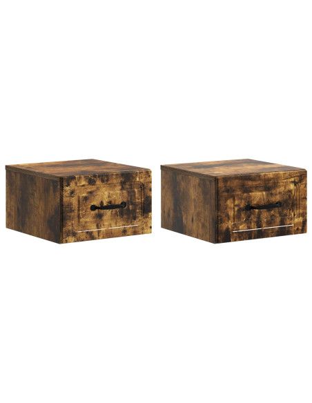 Mobiletto da notte a muro 2 pcs Rovere Fumo 34,5 x 33 x 20 cm
