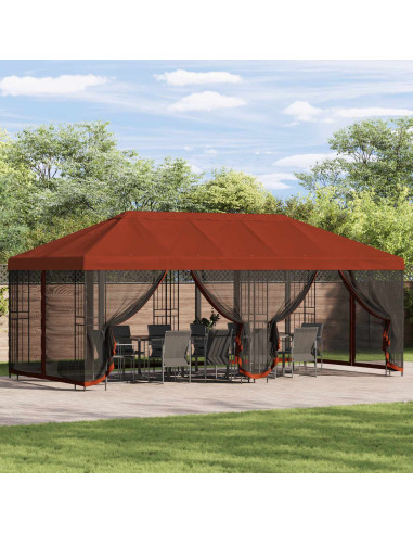 Copertura Gazebo con Pareti Laterali Terracotta Poliestere