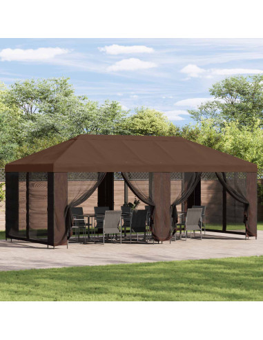Copertura Gazebo con Pareti Laterali Marrone 600,5 x 300,5 cm