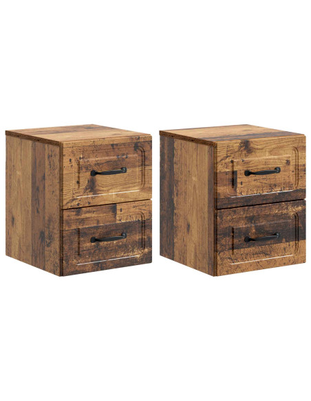 Mobiletto da notte a muro 2 pcs Legno antico 34,5 x 33 x 40 cm