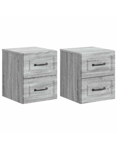 Mobiletto da notte a muro 2 pcs Grigio Sonoma 34,5 x 33 x 40 cm