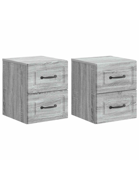 Mobiletto da notte a muro 2 pcs Grigio Sonoma 34,5 x 33 x 40 cm