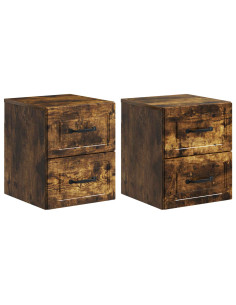 Mobiletto da notte a muro 2 pcs Rovere Fumo 34,5 x 33 x 40 cm