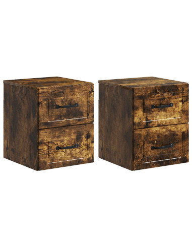 Mobiletto da notte a muro 2 pcs Rovere Fumo 34,5 x 33 x 40 cm