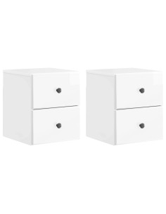 Mobiletto da notte a muro 2 pcs Bianco Lucido 34,5 x 33 x 40 cm